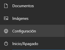 Opción configuración de Windows 10